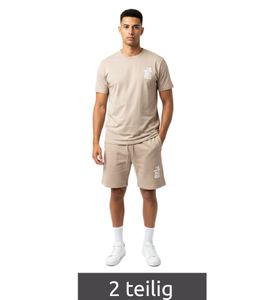 2-Piece ON THAT ASS Brooklyn Men's Summer Set Performance with Clean Design Outfit with T-Shirt & Shorts Beige