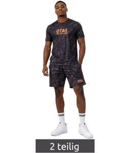 2-Piece ON THAT ASS Team Men's Sports Set - Marble Gym Outfit with T-Shirt & Shorts - Black/Orange