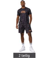 2-Piece ON THAT ASS Team Men's Sports Set - Marble Gym Outfit with T-Shirt & Shorts - Black/Orange
