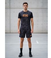 2-Piece ON THAT ASS Team Men's Sports Set - Marble Gym Outfit with T-Shirt & Shorts - Black/Orange