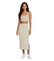 NIKE Damen Midi-Rock Ripp-Rock mit aufgesticktem Swoosh-Logo Baumwoll-Rock FQ1636-104 Beige