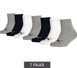 7 Paar PUMA Kids Quarter Baumwoll-Socken Mädchen und Jungen Baumwoll-Strümpfe mit flacher Naht 701222092 002 Schwarz/Weiß/Grau