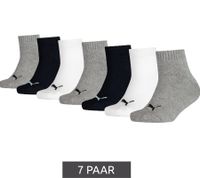 7 Paar PUMA Kids Quarter Baumwoll-Socken Mädchen und Jungen Baumwoll-Strümpfe mit flacher Naht 701222092 002 Schwarz/Weiß/Grau