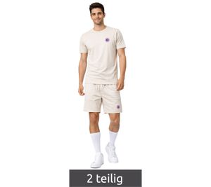 ON THAT ASS Herren Sommer-Set 2-teilig Baumwoll T-Shirt & Jersey Shorts modernes Streetwear Outfit Beige
