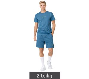 2-teiliges ON THAT ASS Herren Summer Set aus Baumwolle T-Shirt & Shorts bequemes Sommer-Outfit im modernen Stil Blau/Lime