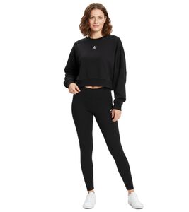 bequemes adidas Essentials Damen Crop-Sweatshirt Relaxed Fit Baumwoll-Pullover IW0953 Schwarz