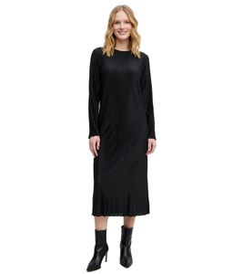 Robe midi intemporelle pour femme, robe fourreau à manches longues effet froissé, robe business 932812 Noir
