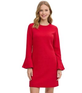 Robe d'été texturée pour femme, mini-robe à manches longues, robe de vacances rouge 910257