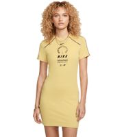 Sporty NIKE Women's Short-Sleeve Dress with Logo Print, Cotton Dress HF5955-700, Yellow