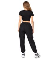 Camiseta corta de algodón acanalada para mujer adidas con logo bordado II8057 Negra