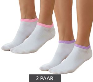2 Pairs of Women's Sneaker Socks, 90 Denier, Opaque & Warm Cotton Socks, White/Pink or White/Lilac