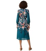 Robe midi femme de haute qualité, robe à manches longues boutonnée, robe en ramie avec ceinture 978291 Vert/Multicolore