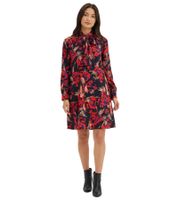 weites Damen Mini-Kleid mit Blumen-Muster und Schluppe Chiffon-Kleid 937133 Blau/Rot/Bunt