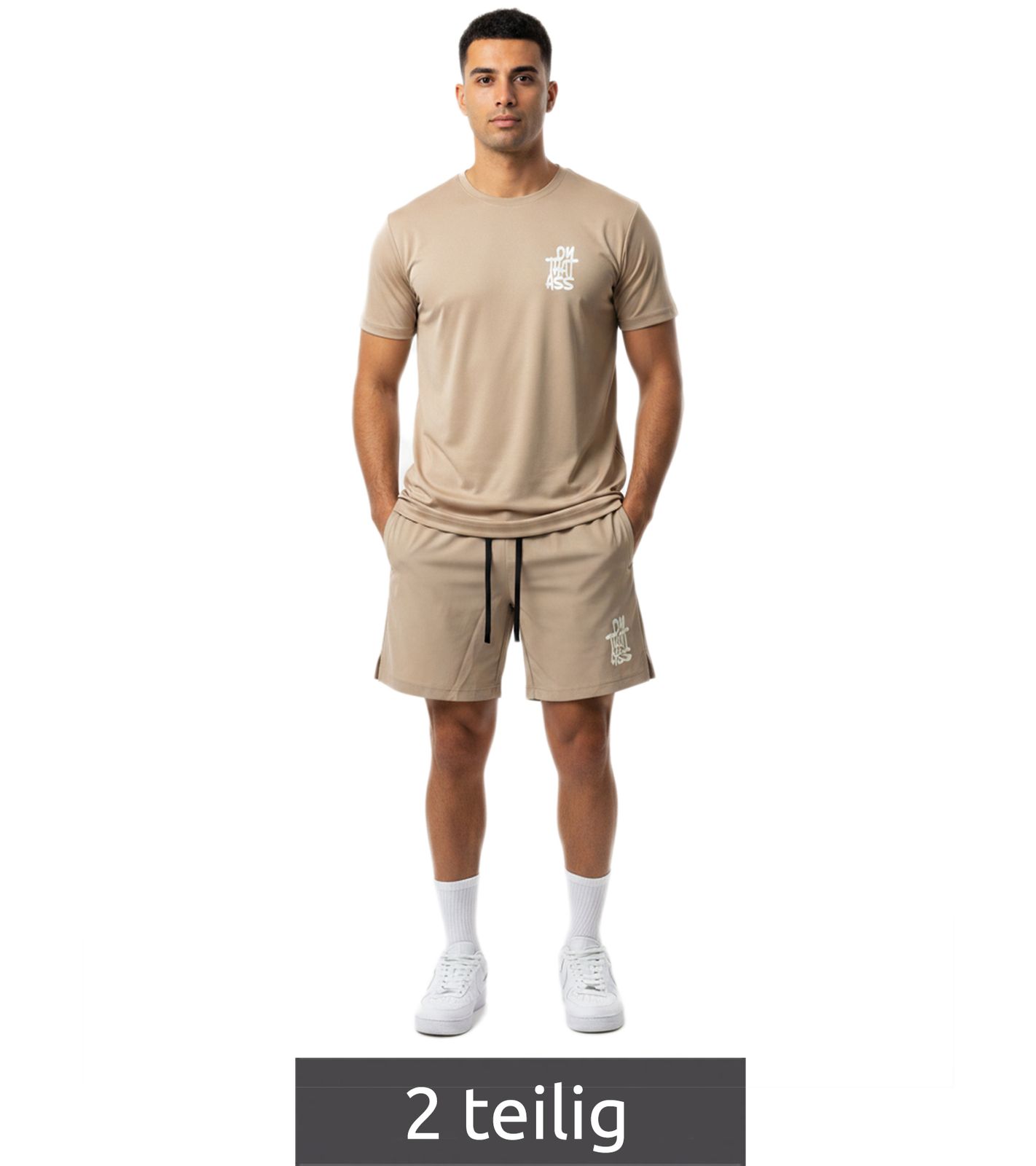 2-teiliges ON THAT ASS Reno Herren Sport-Set Performance Set Gym Outfit mit T-Shirt & Shorts Khaki