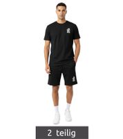 2-teiliges ON THAT ASS Brooklyn Herren Summer Set aus Baumwolle T-Shirt & Shorts bequemes Sommer-Outfit im modernen Stil Schwarz