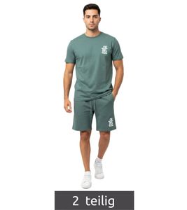 2-teiliges ON THAT ASS Brooklyn Herren Summer Set aus Baumwolle T-Shirt & Shorts bequemes Sommer-Outfit im modernen Stil Grün