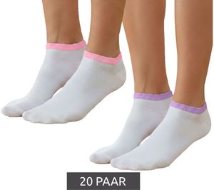 20 Paar Damen Sneaker-Socken mit 90 DEN blickdicht & wärmend Baumwoll-Socken Weiß/Rosa oder Weiß/Flieder