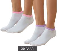 20 pares de calcetines deportivos para mujer, 90 deniers, opacos y cálidos, de algodón, blanco/rosa o blanco/lila