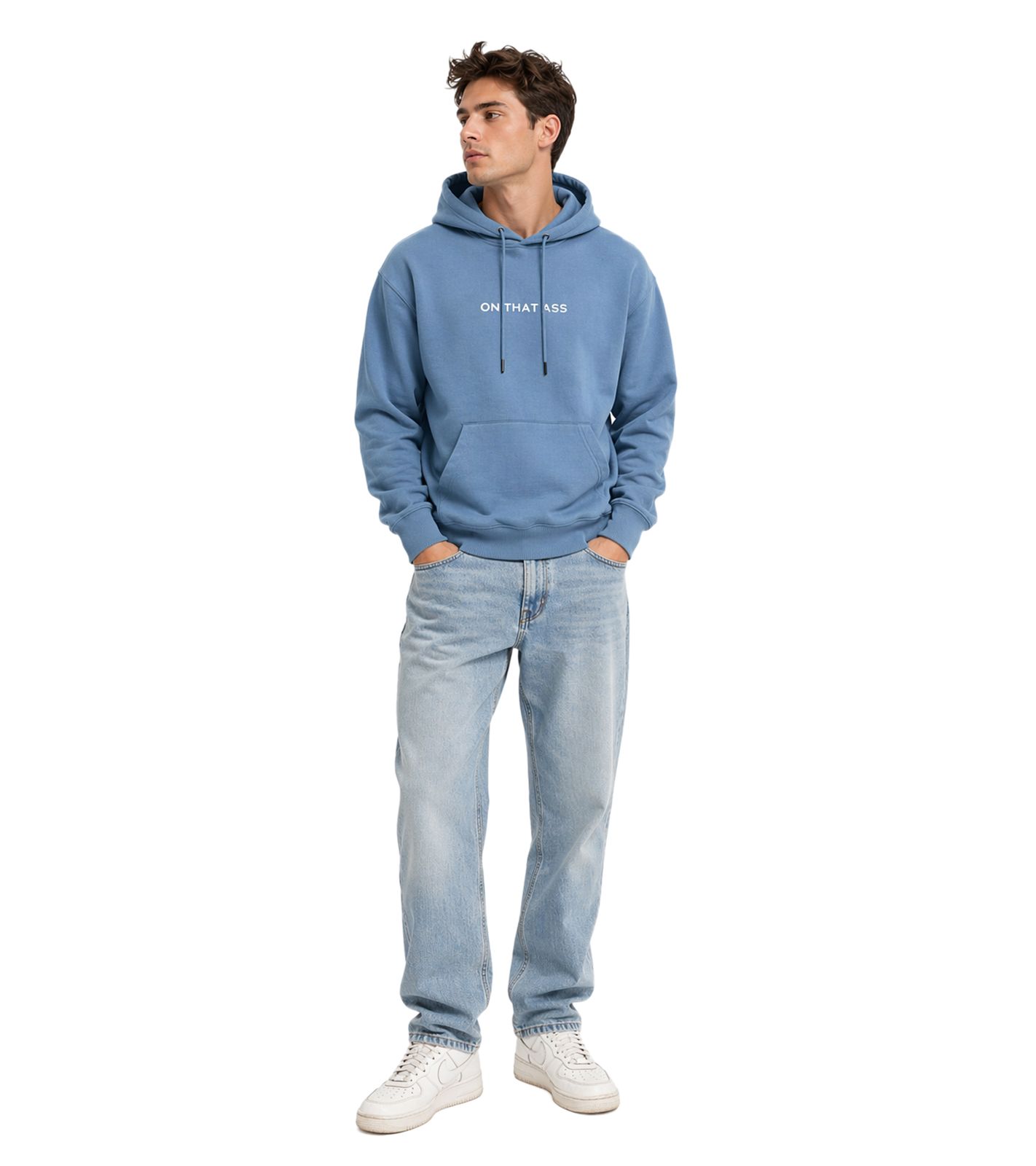 Felpa con cappuccio da uomo ON THAT ASS Bale, pullover in cotone con tasca a marsupio, blu