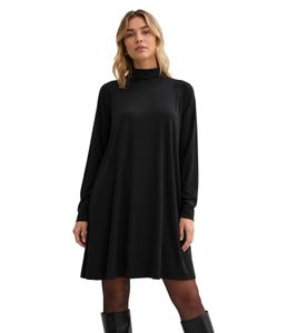 Vestido femenino de mezcla de viscosa, minivestido con bolsillos laterales de parche, vestido de noche 955000 Negro