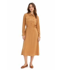 Vestido camisero clásico para mujer en mezcla de viscosa, largo maxi, 943847, marrón claro