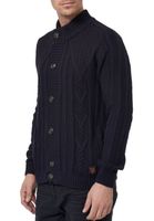 Klassische Herren Grobstrick Strick-Jacke mit Stehkragen und Knopfleiste Struktur-Cardigan 13401 Schwarz, Marine-Blau oder Grau