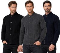 Klassische Herren Grobstrick Strick-Jacke mit Stehkragen und Knopfleiste Struktur-Cardigan 13401 Schwarz, Marine-Blau oder Grau