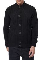 Klassische Herren Grobstrick Strick-Jacke mit Stehkragen und Knopfleiste Struktur-Cardigan 13401 Schwarz, Marine-Blau oder Grau