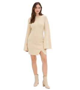 kuscheliges Damen Strick-Kleid mit Glockenärmel Woll-Kleid Mini-Kleid 922959 Sand-Beige