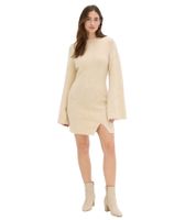 kuscheliges Damen Strick-Kleid mit Glockenärmel Woll-Kleid Mini-Kleid 922959 Sand-Beige
