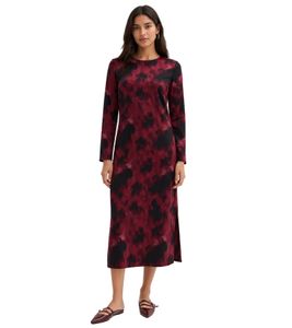 Women's feminine satin midi dress with abstract print, evening dress 927049 Red/Black