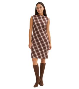 Chic Women's Dress in Check Pattern, Evening Dress, Mini Dress, Sleeveless, 938009 Brown/White