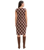 Elegante abito da donna a quadri, abito da sera, mini abito, senza maniche, 938009 Marrone/Bianco