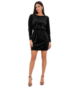 feminines Damen Mini-Kleid aus fließendem Samt und Glitzer Abend-Kleid 964640 Schwarz