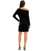 Abito corto da donna in velluto fluente e glitter, abito da sera 964640 Nero