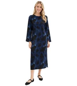 Feminine Women's Satin Midi Dress with Abstract Print - Evening Dress 941633 Blue/Black