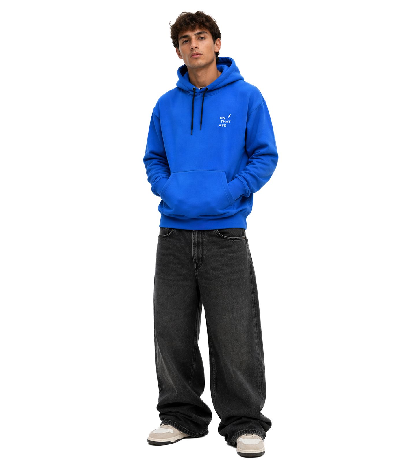Felpa con cappuccio ON THAT ASS FELIX da uomo in cotone foderato in pile con tasca a marsupio blu
