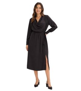 Feminine Women's Midi Dress in Shiny Satin, Evening Dress 923469 Black