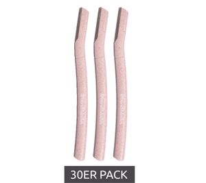 Confezione da 30 rasoi per dermaplaning Bondiblades da donna, ideali per la rimozione della peluria del viso, rosa e resistenti.