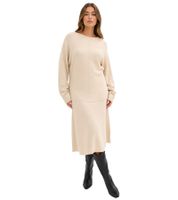 kuscheliges Damen Strick-Kleid mit farblich abgestimmten Ziernähten Midi-Kleid 938974 Sand-Beige