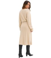 kuscheliges Damen Strick-Kleid mit farblich abgestimmten Ziernähten Midi-Kleid 938974 Sand-Beige