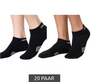 20 Paar umbro Herren und Damen Sport Socks Sneaker-Socken Strümpfe Oeko-Tex Standard 100 Schwarz