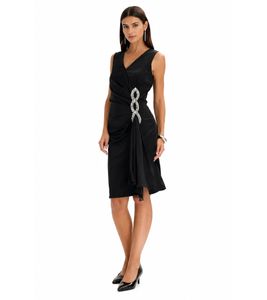 Robe chic pour femme ornée de strass, robe de soirée, robe de cocktail, sans manches 917457 Noir
