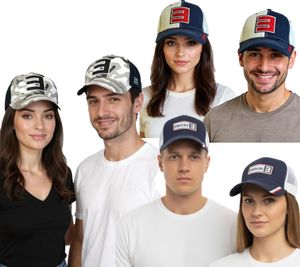 Gorra unisex estilo camionero de Eminem con logo bordado - Gorra de béisbol elegante - Merchandising para fans - Azul marino/Blanco, Camuflaje negro o Azul/Rojo/Blanco