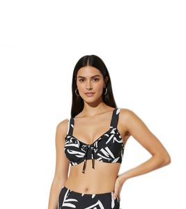 Elegante top bikini da donna con spalline regolabili, costume da bagno taglie forti 979119, nero/bianco