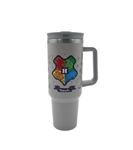 Termo grande de Harry Potter Hogwarts de 1.2 L con asa, acero inoxidable, doble pared, aislamiento térmico para bebidas frías y calientes, color gris