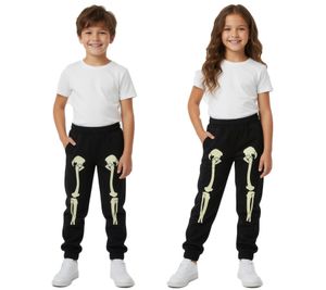 stylische Kinder Jogginghose für Mädchen und Jungen Sweat-Hose fluoreszierendem Skelett Aufdruck 926587 Schwarz
