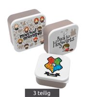3-teiliges Harry Potter Brotdosen Set in den Größen S 300 ml, M 500 ml, L 800 ml mit Hogwarts Wappen & Figuren Grau 