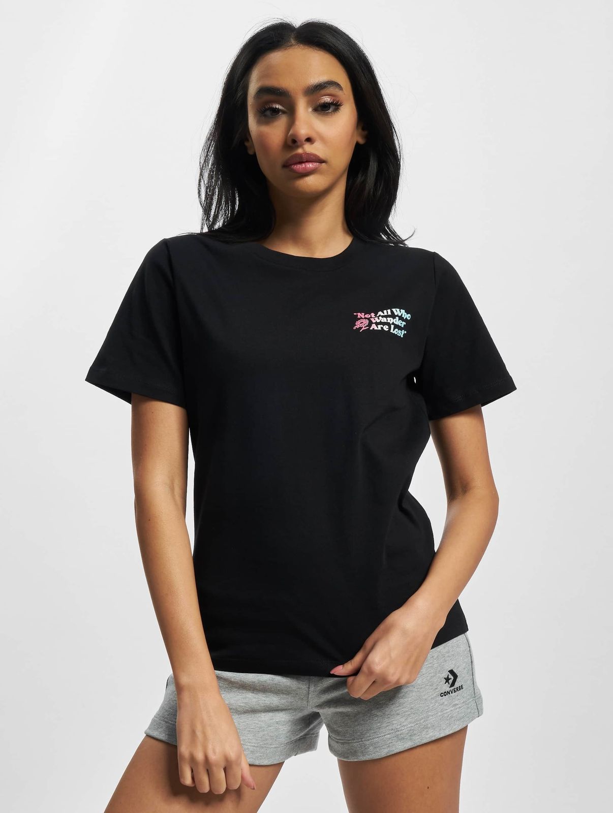 T-shirt sportiva da donna Converse in cotone, nera