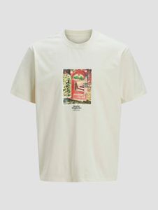 Cómoda camiseta de hombre Jack & Jones de algodón, color blanco crema.